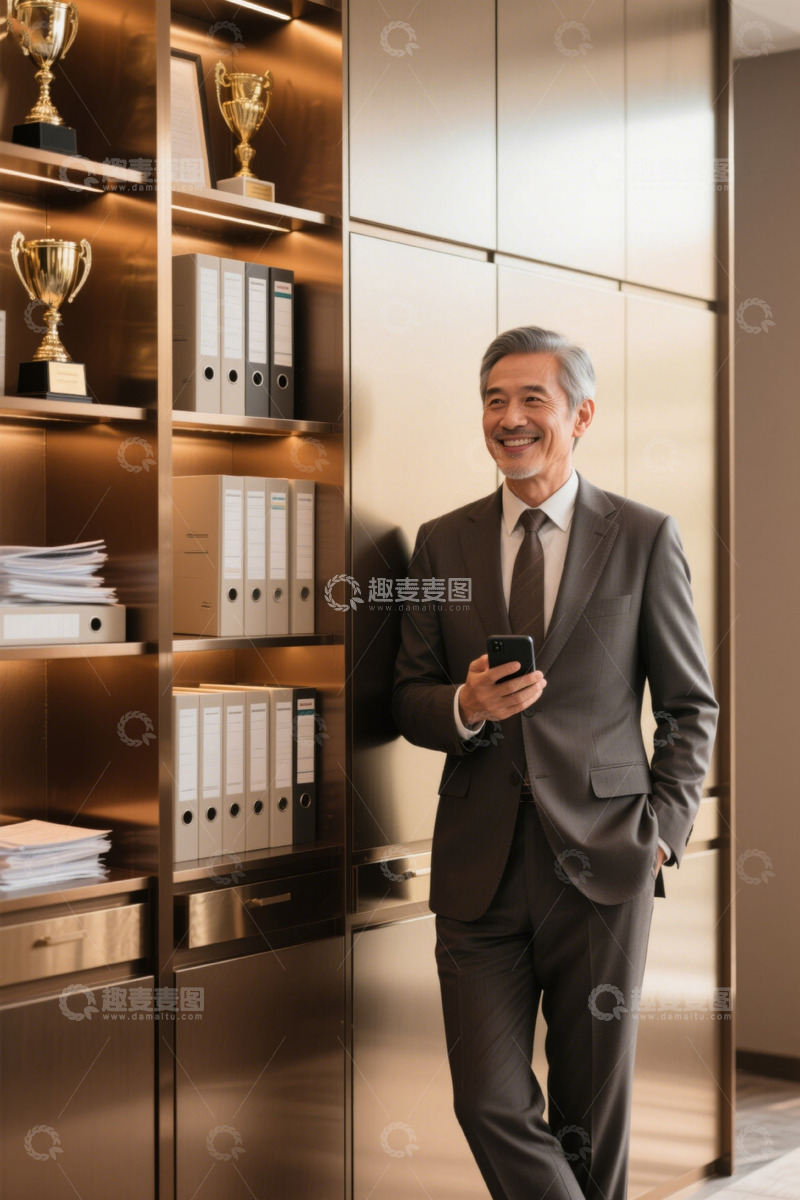 高清大图下载【趣麦麦图】成功男士办公室场景手机使用