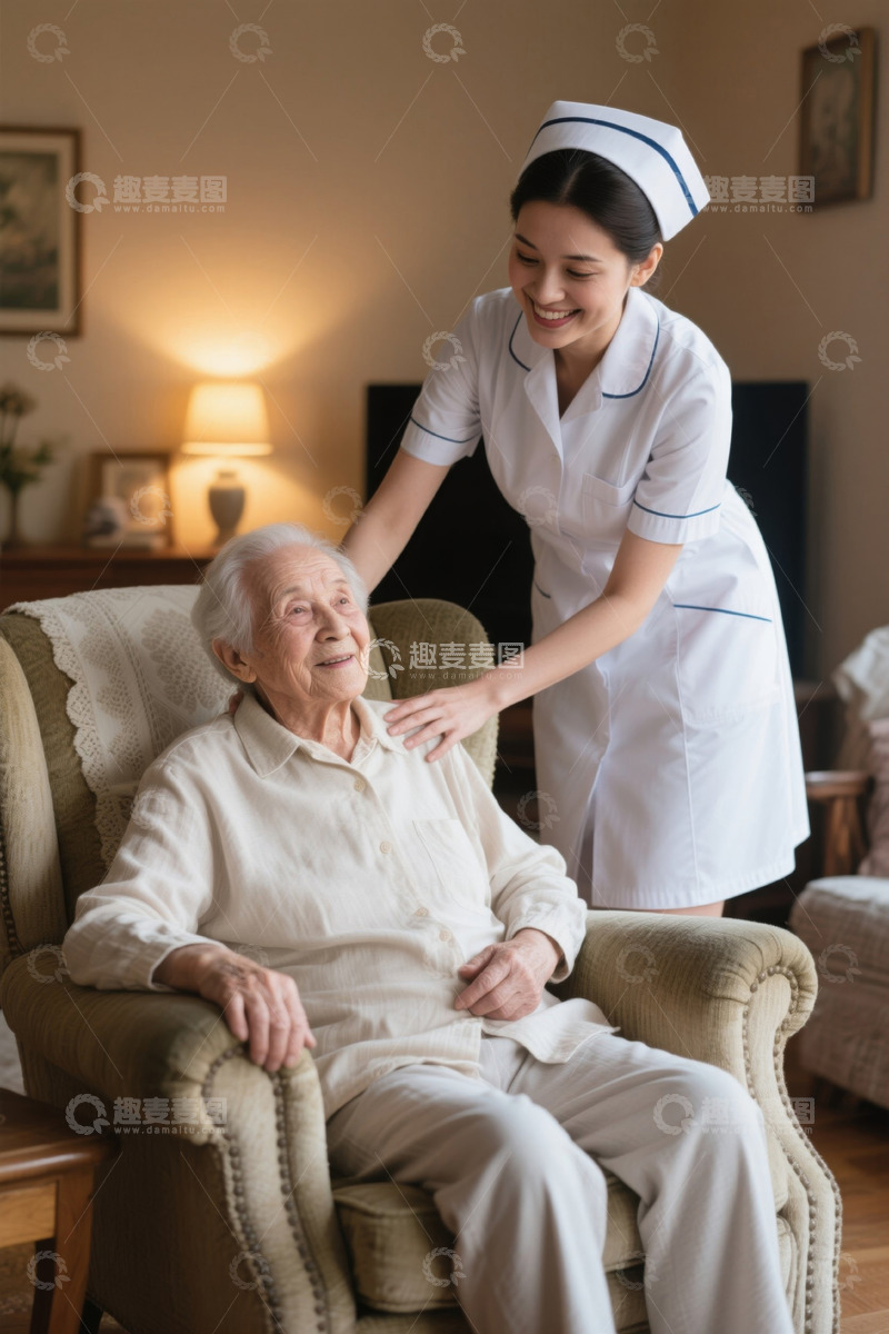 高清大图下载【趣麦麦图】护士温柔照顾老年人