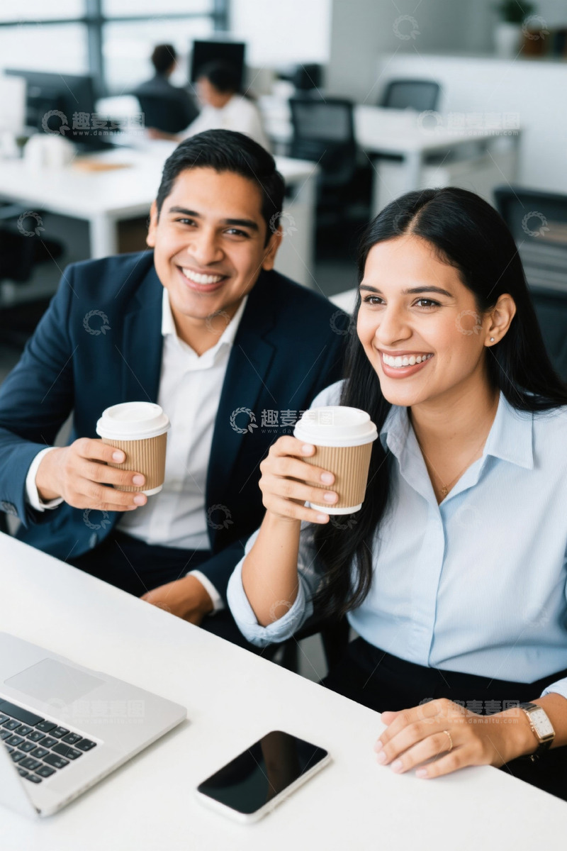 高清大图下载【趣麦麦图】办公室里喝咖啡的年轻男女
