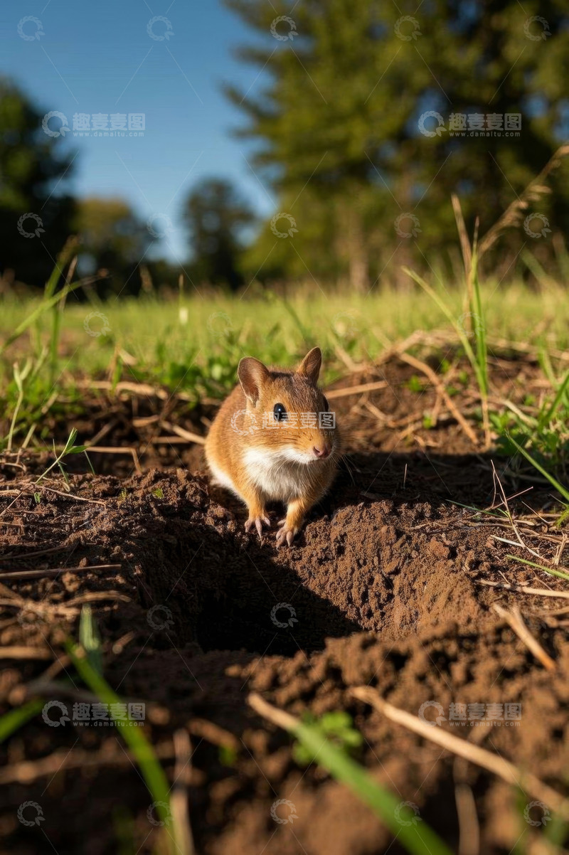 高清大图下载【趣麦麦图】田野中洞穴口的小老鼠
