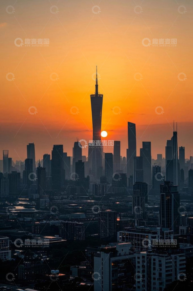高清大图下载【趣麦麦图】广州城市日落高楼景观