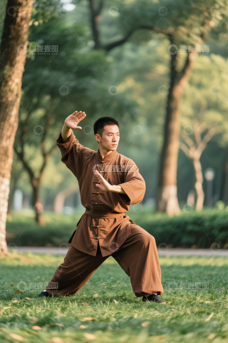 高清大图下载【趣麦麦图】公园里练习太极拳的年轻人