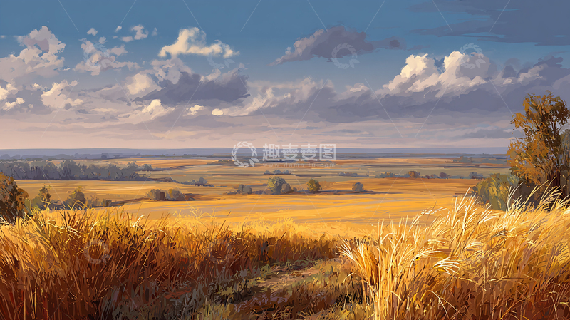 高清大图下载【趣麦麦图】秋日金色麦田风光