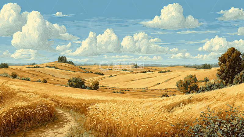 高清大图下载【趣麦麦图】金色麦田辽阔景象