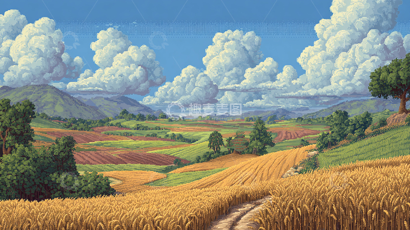 高清大图下载【趣麦麦图】金色麦田乡村风光