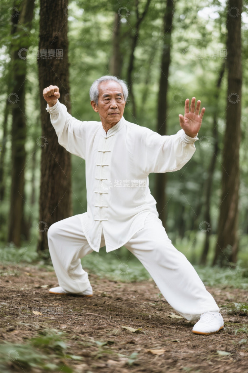 高清大图下载【趣麦麦图】老年人在森林里练习太极拳
