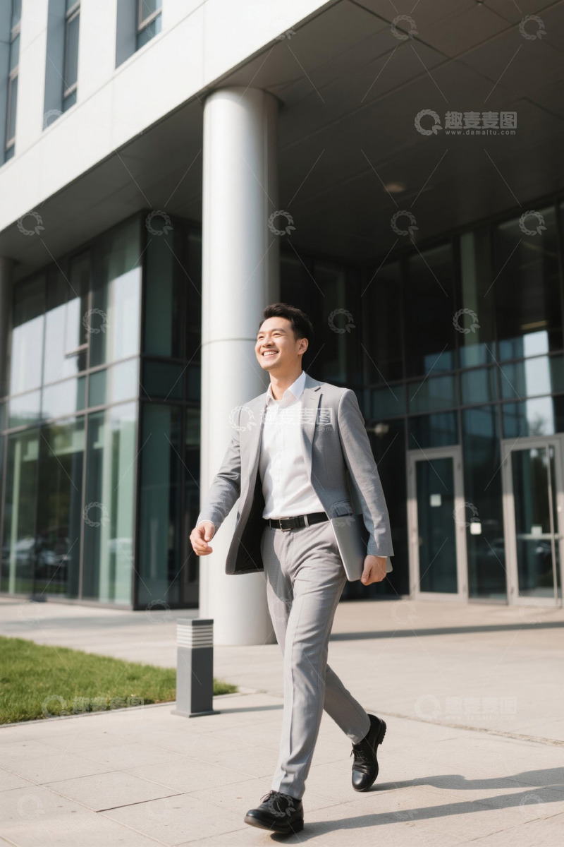 高清大图下载【趣麦麦图】西装男士自信漫步写字楼前