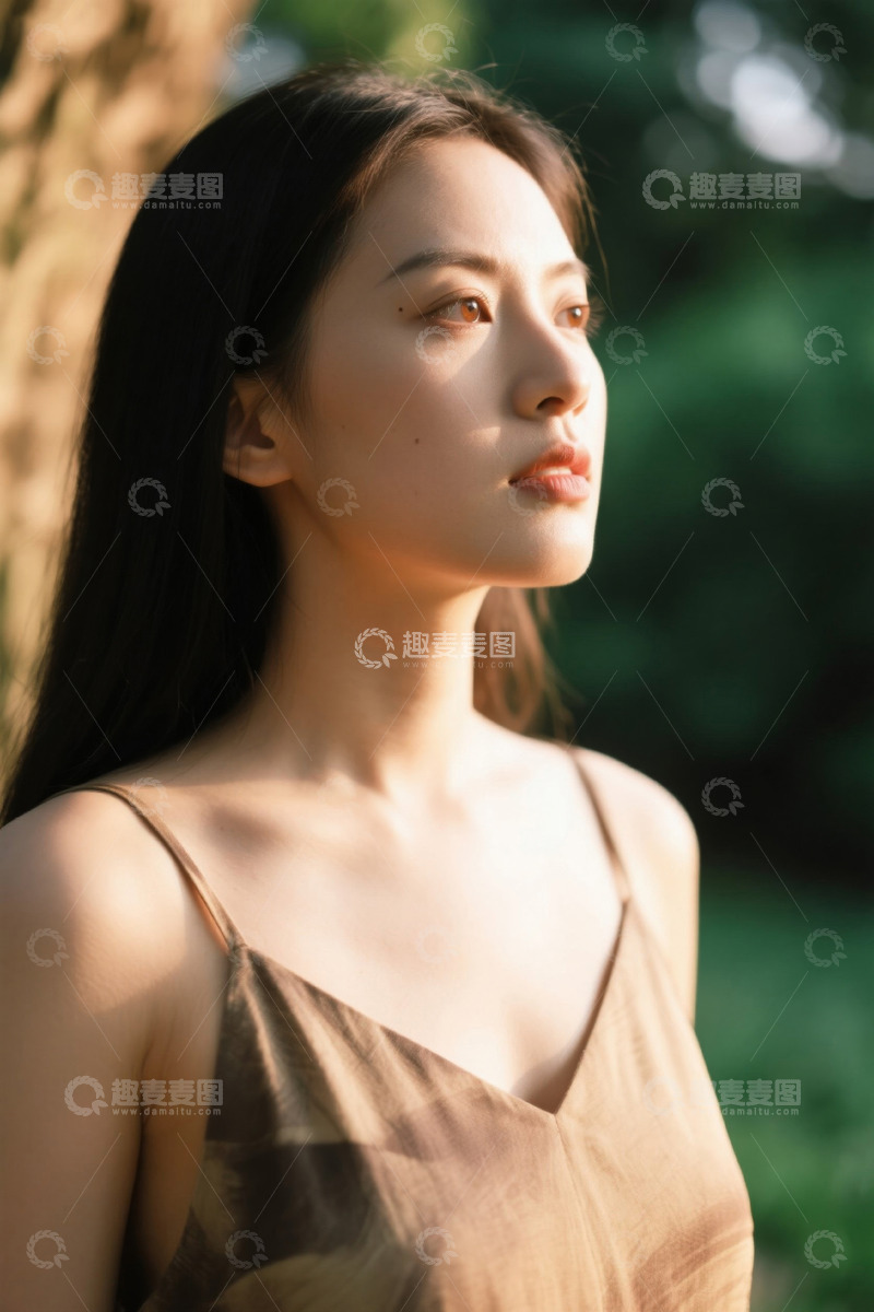 高清大图下载【趣麦麦图】阳光下侧颜的年轻女子