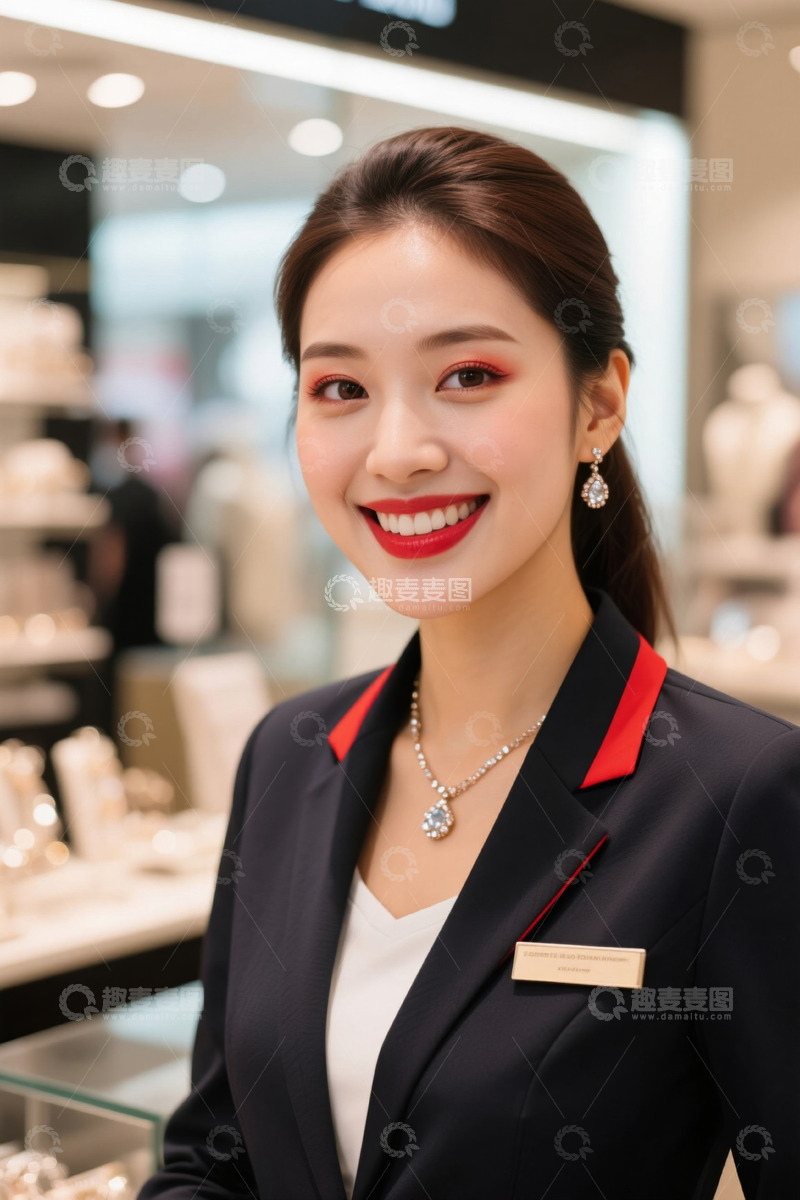 高清大图下载【趣麦麦图】珠宝店女销售员微笑肖像