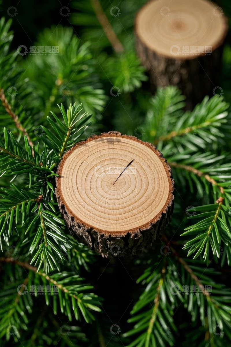高清大图下载【趣麦麦图】松树枝间的树桩截面特写