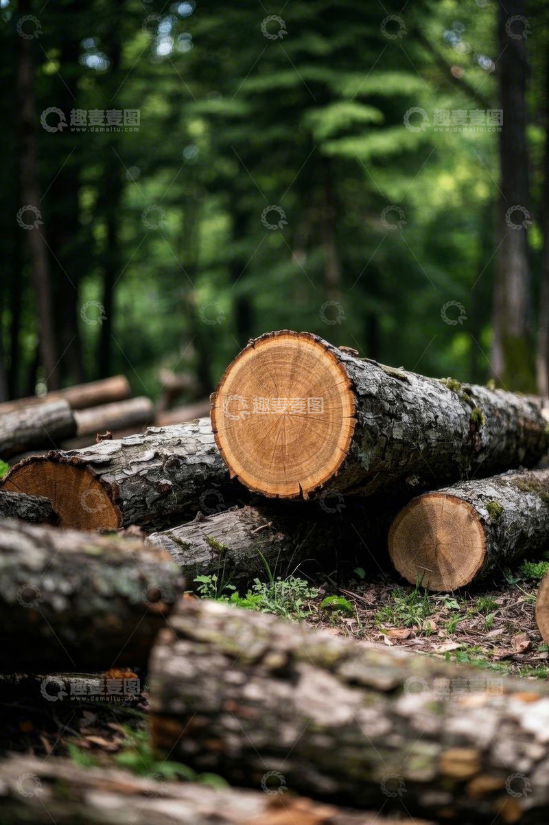 高清大图下载【趣麦麦图】森林中堆放的原木素材