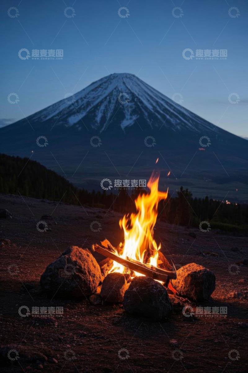 高清大图下载【趣麦麦图】富士山前景篝火自然风光