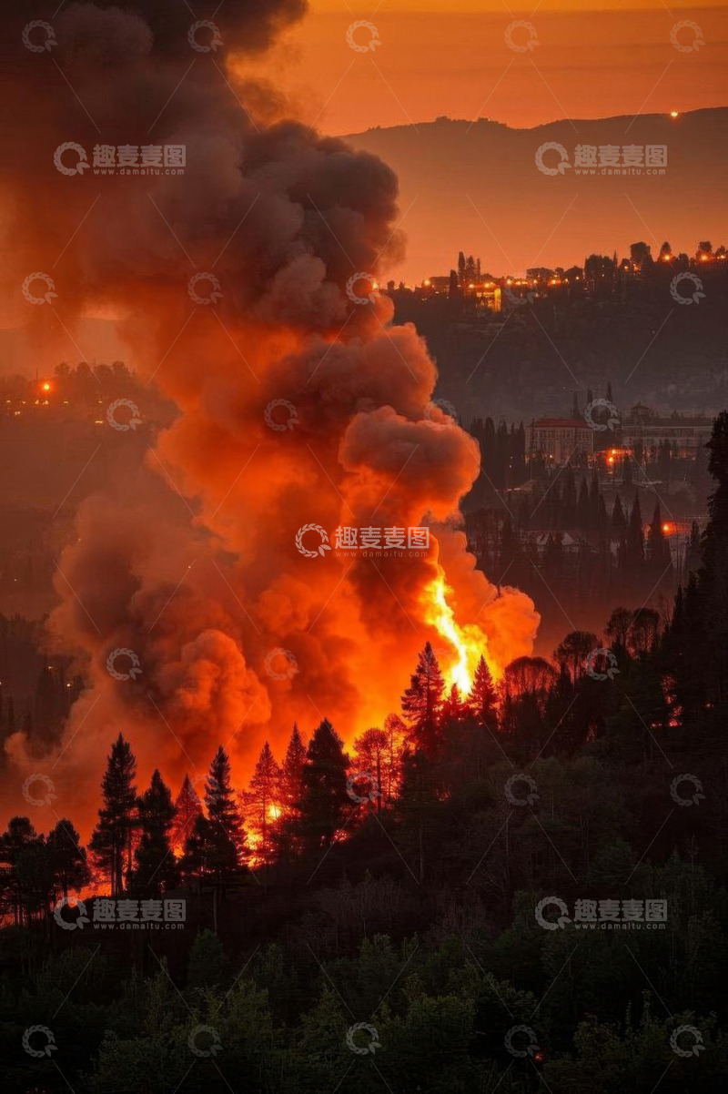 高清大图下载【趣麦麦图】山林中熊熊燃烧的森林火灾景象