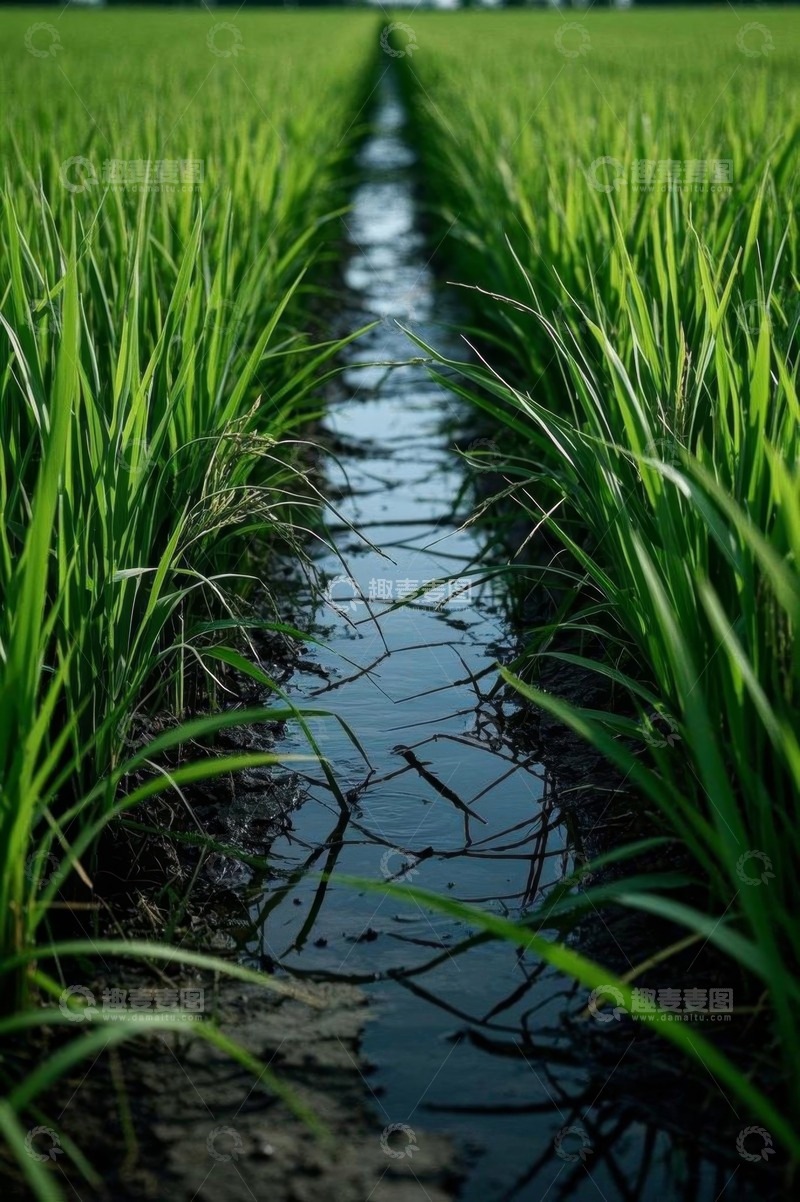 高清大图下载【趣麦麦图】水稻田中的灌溉水道