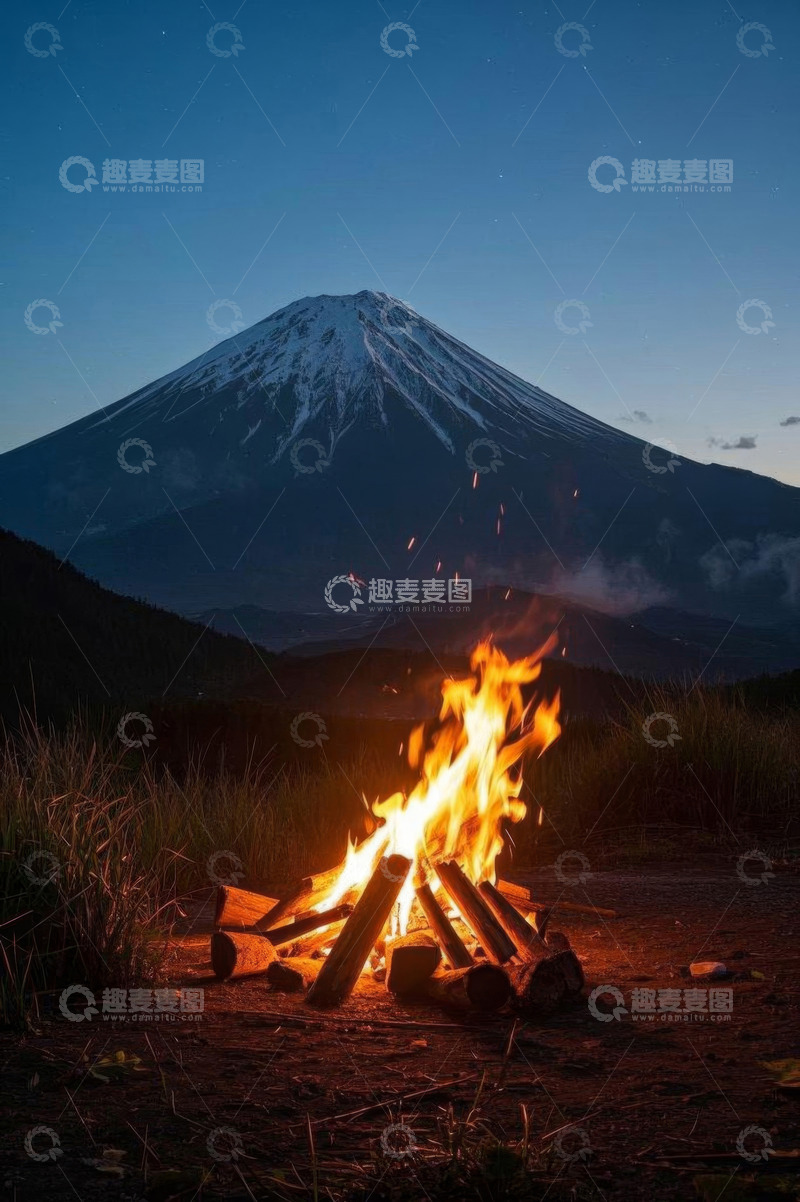 高清大图下载【趣麦麦图】富士山前景观篝火夜景
