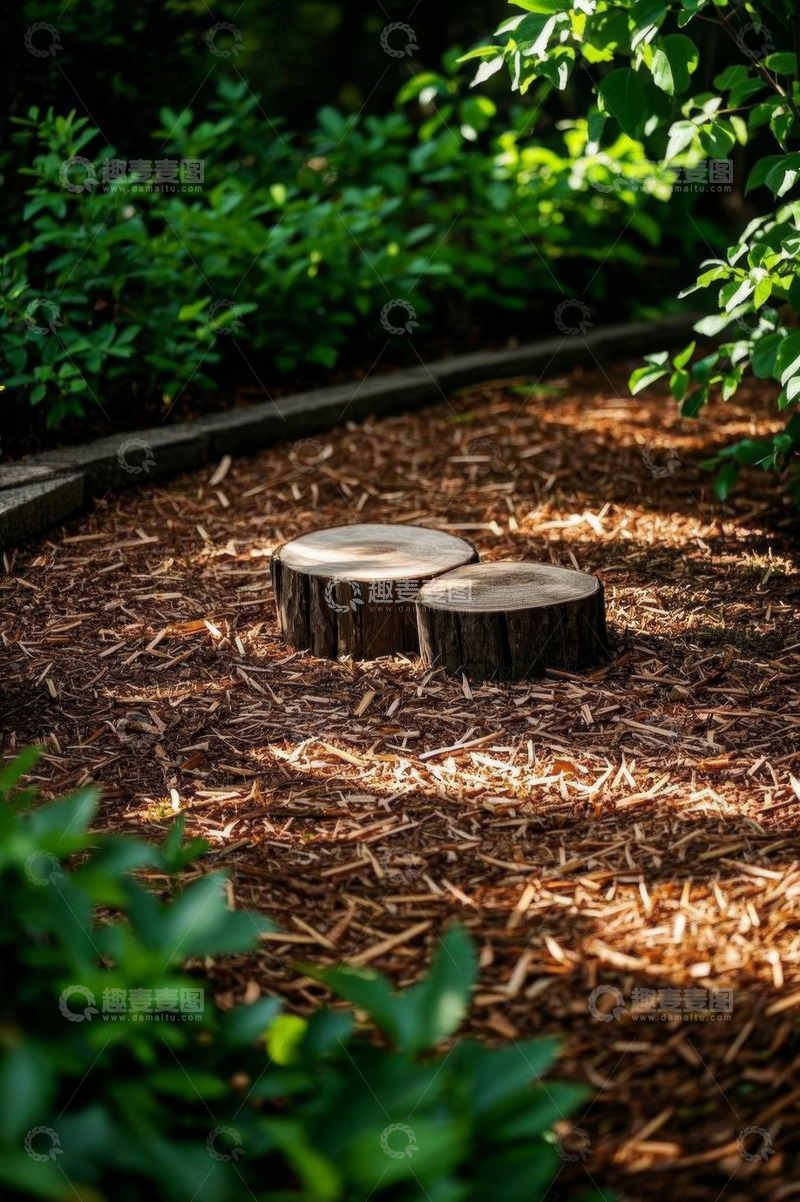 高清大图下载【趣麦麦图】户外树桩与绿植景观