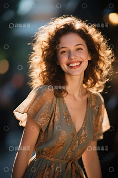 阳光下笑容甜美的年轻女子