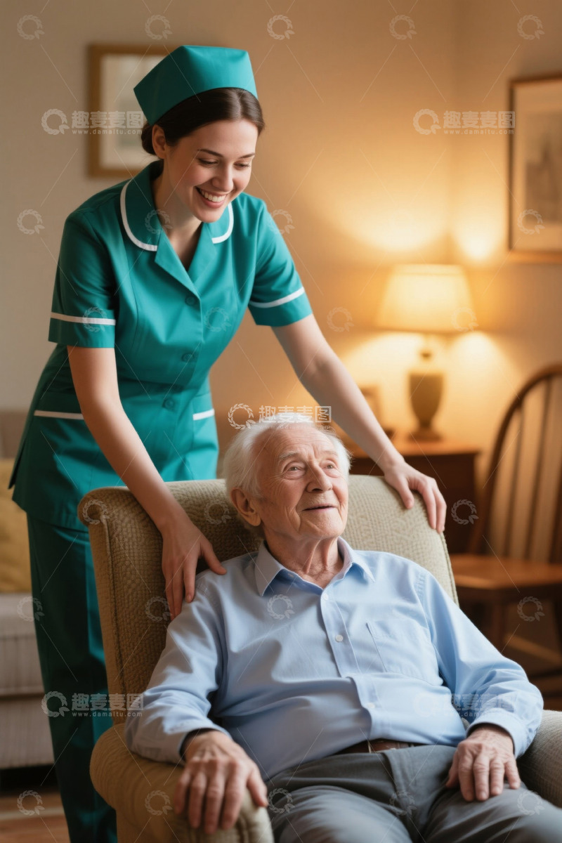 高清大图下载【趣麦麦图】护士照顾老年人温馨场景