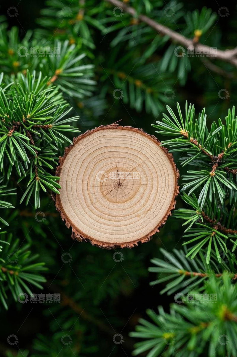 高清大图下载【趣麦麦图】松树枝间的树干横截面特写
