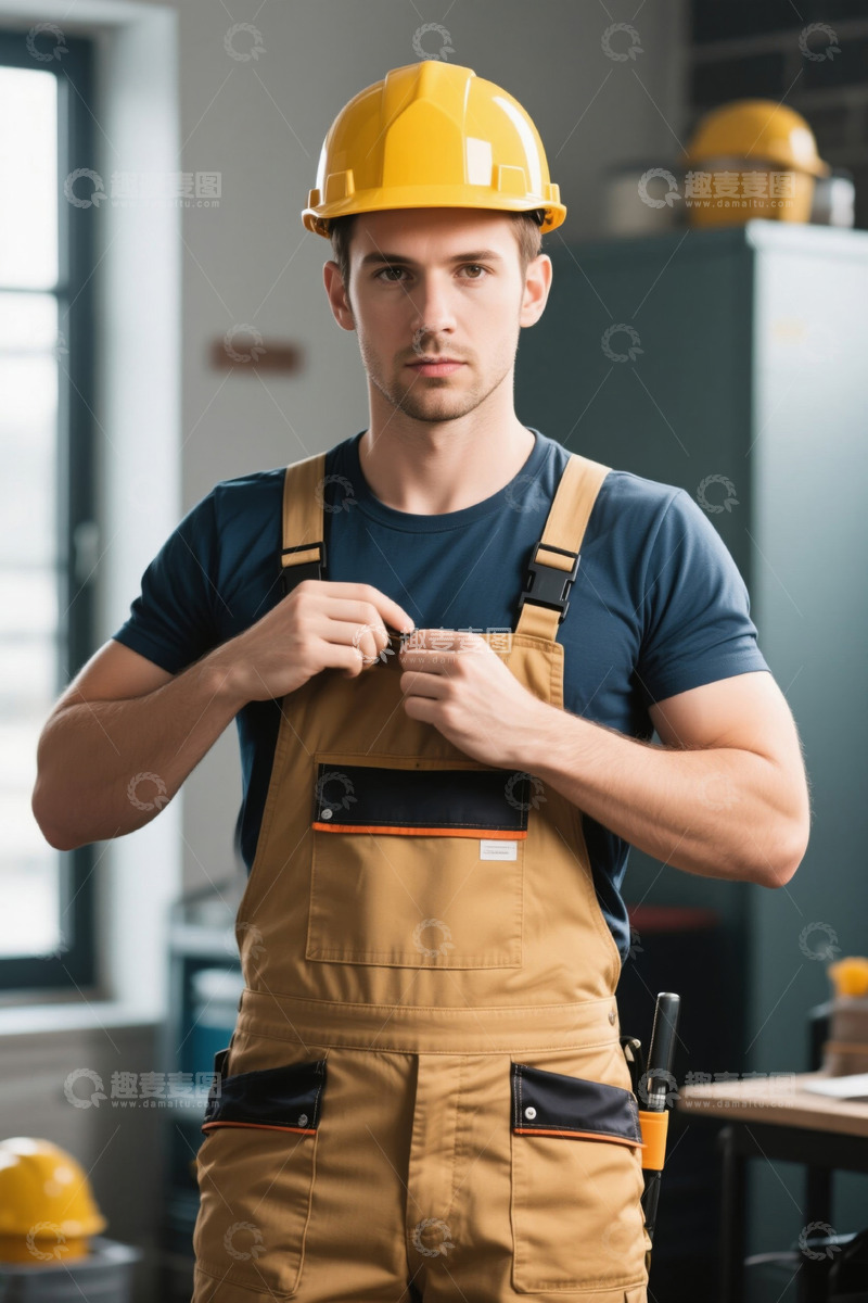 高清大图下载【趣麦麦图】年轻工人穿着工作服准备工作