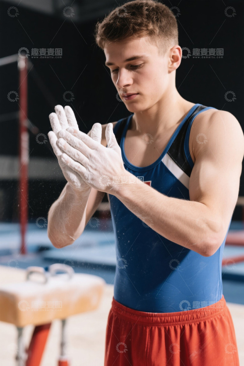 高清大图下载【趣麦麦图】体操运动员准备比赛涂抹镁粉