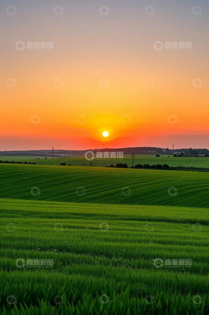 高清大图下载【趣麦麦图】田野夕阳全景