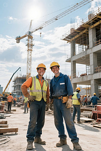 工地上的两位快乐建筑工人