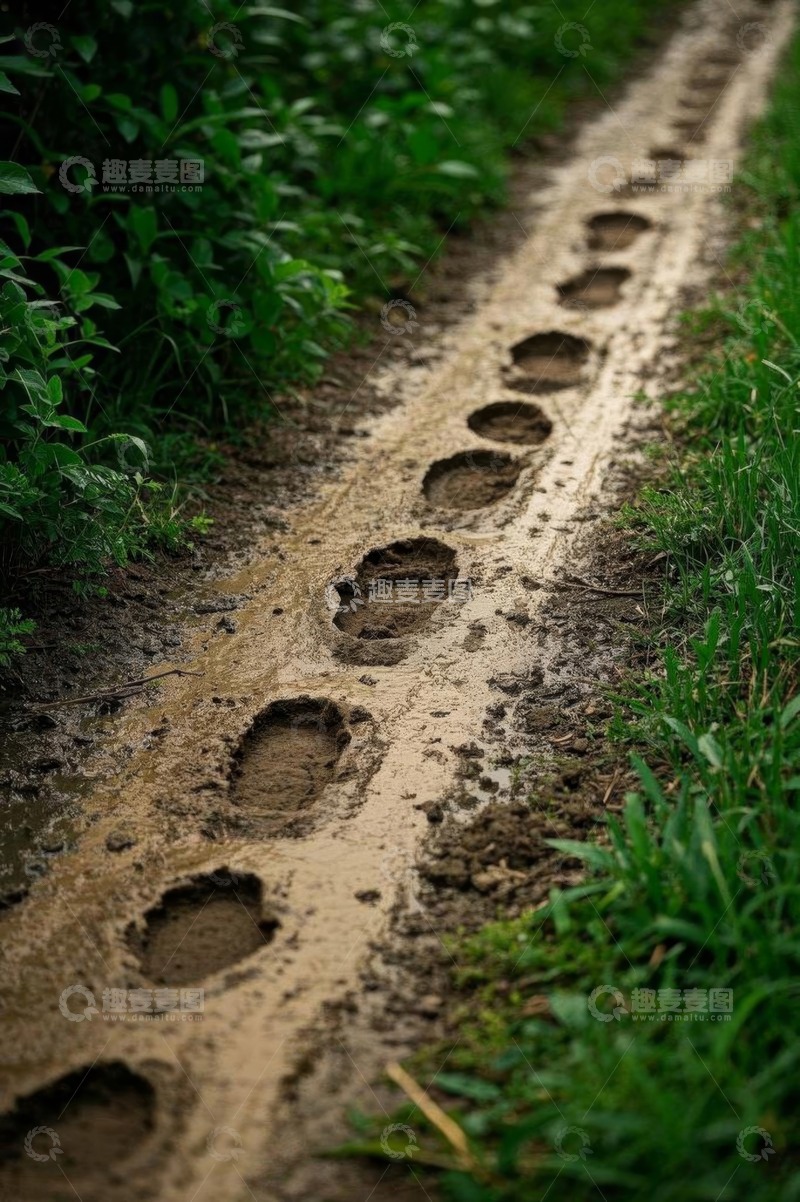 高清大图下载【趣麦麦图】乡间泥路的清晰脚印