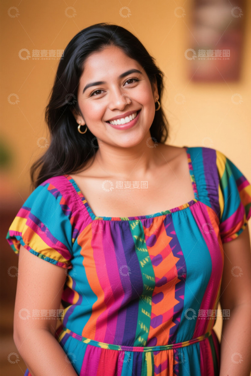 高清大图下载【趣麦麦图】笑容甜美彩虹裙女孩肖像