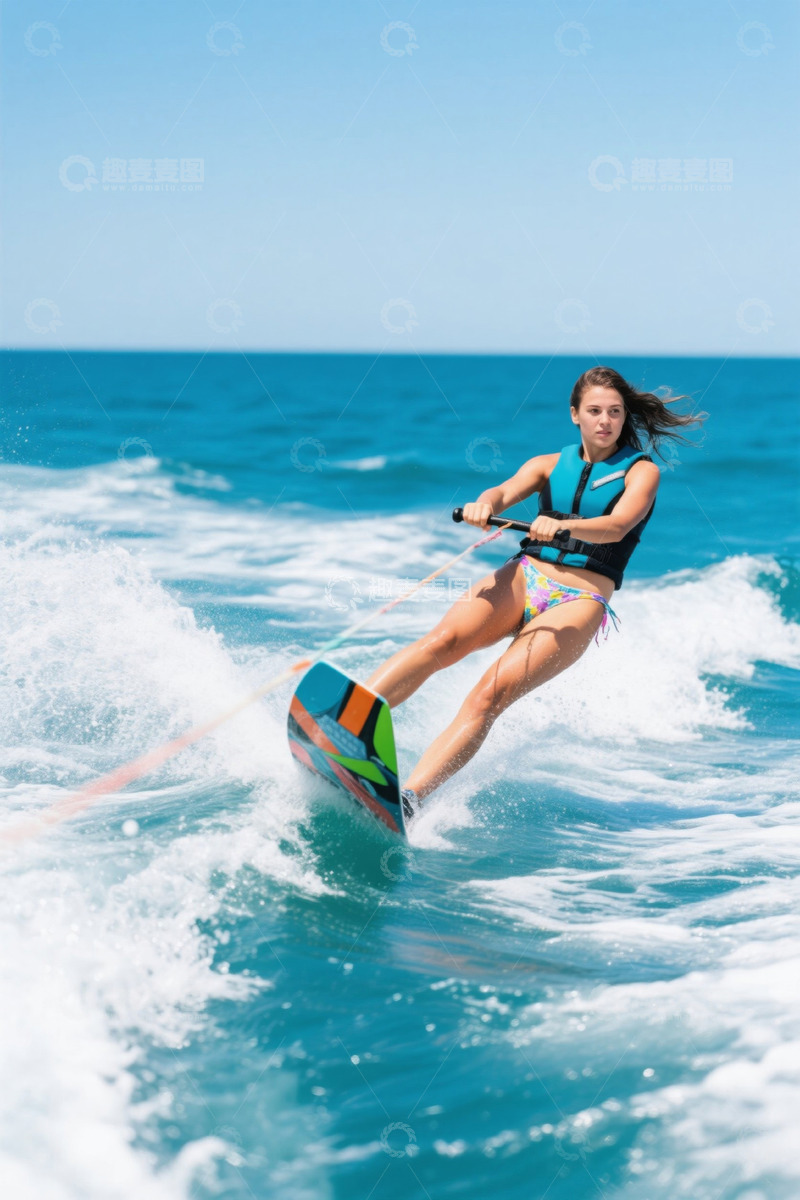 高清大图下载【趣麦麦图】女孩水上冲浪姿态优美