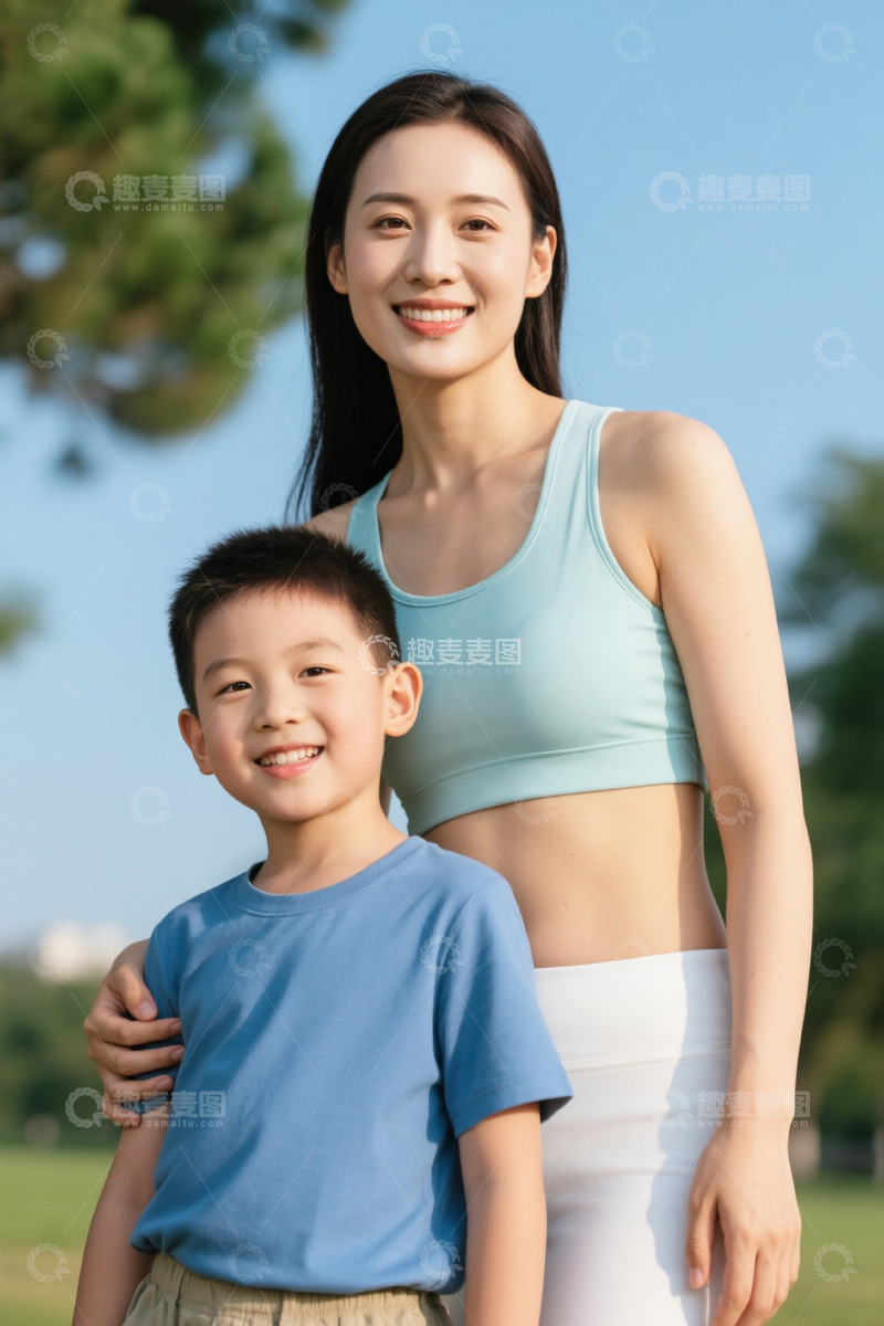 高清大图下载【趣麦麦图】母亲和儿子在公园快乐时光