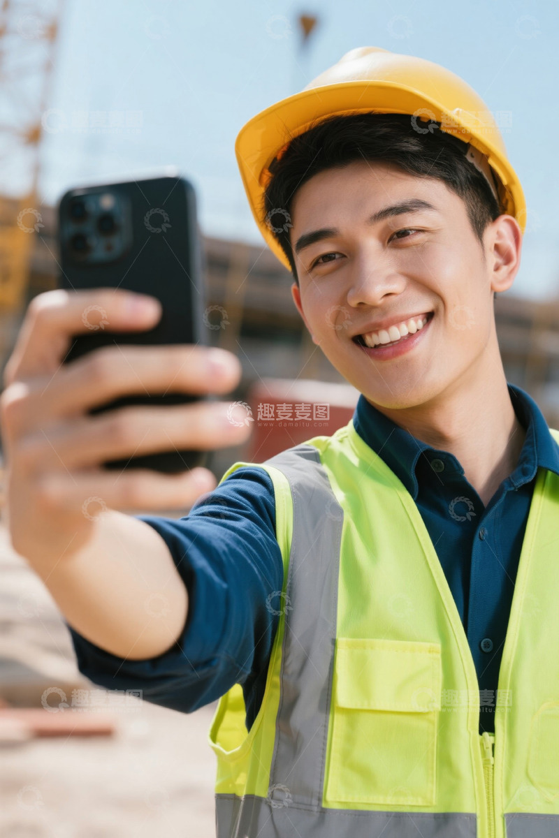 高清大图下载【趣麦麦图】工地青年自拍笑容灿烂