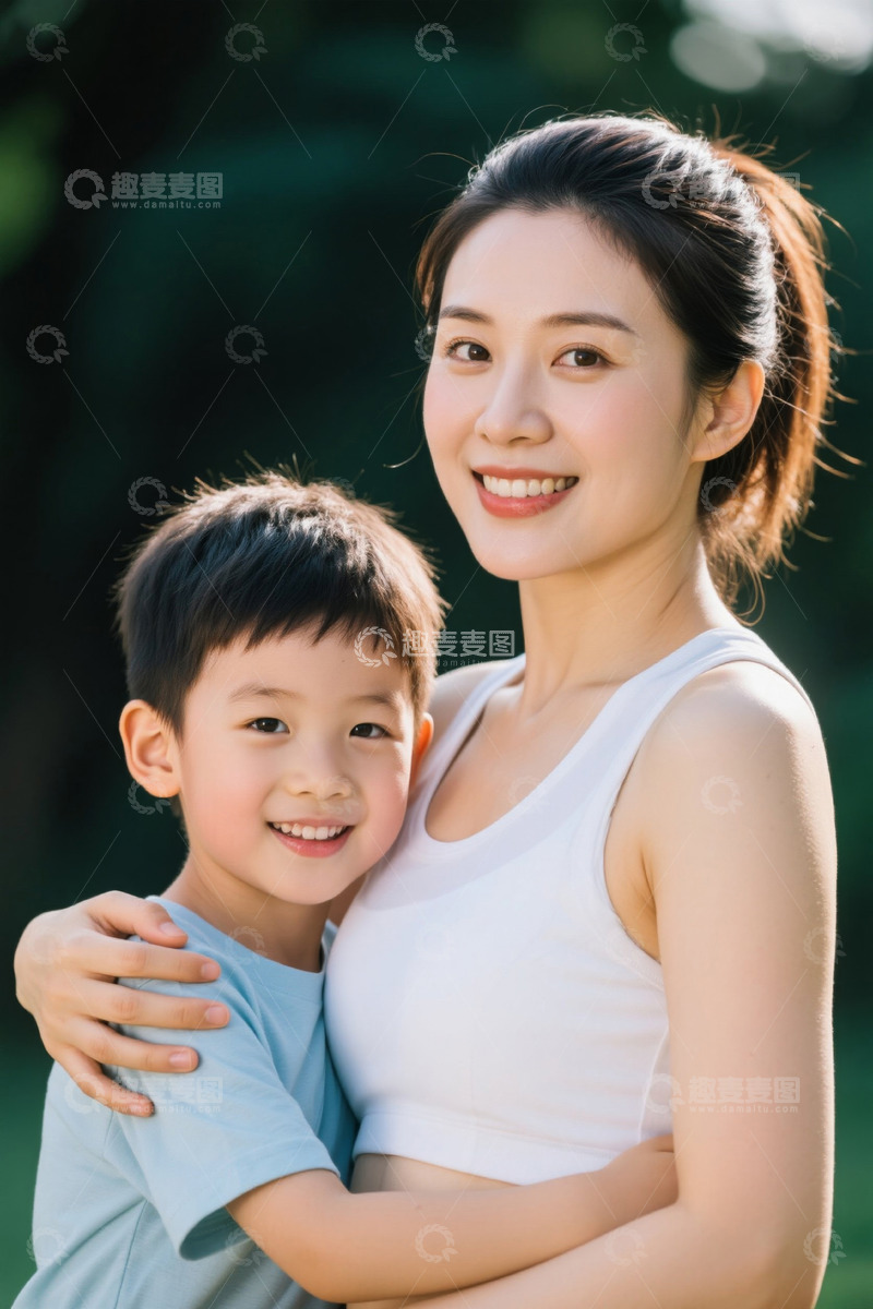 高清大图下载【趣麦麦图】母亲拥抱孩子户外阳光写真