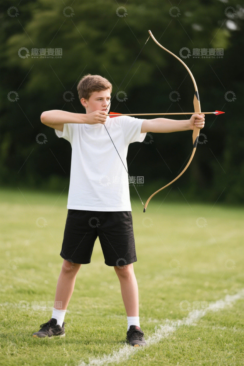 高清大图下载【趣麦麦图】少年练习射箭专注认真