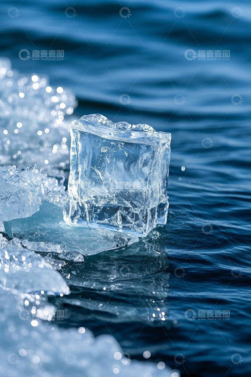高清大图下载【趣麦麦图】海面上的透明冰块特写