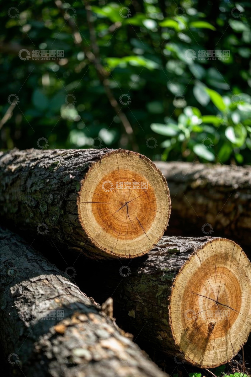 高清大图下载【趣麦麦图】森林中堆叠的原木素材