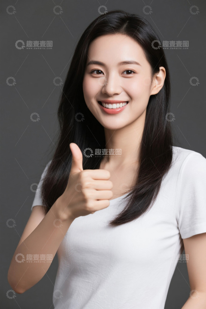 高清大图下载【趣麦麦图】亚洲女性点赞手势肖像照