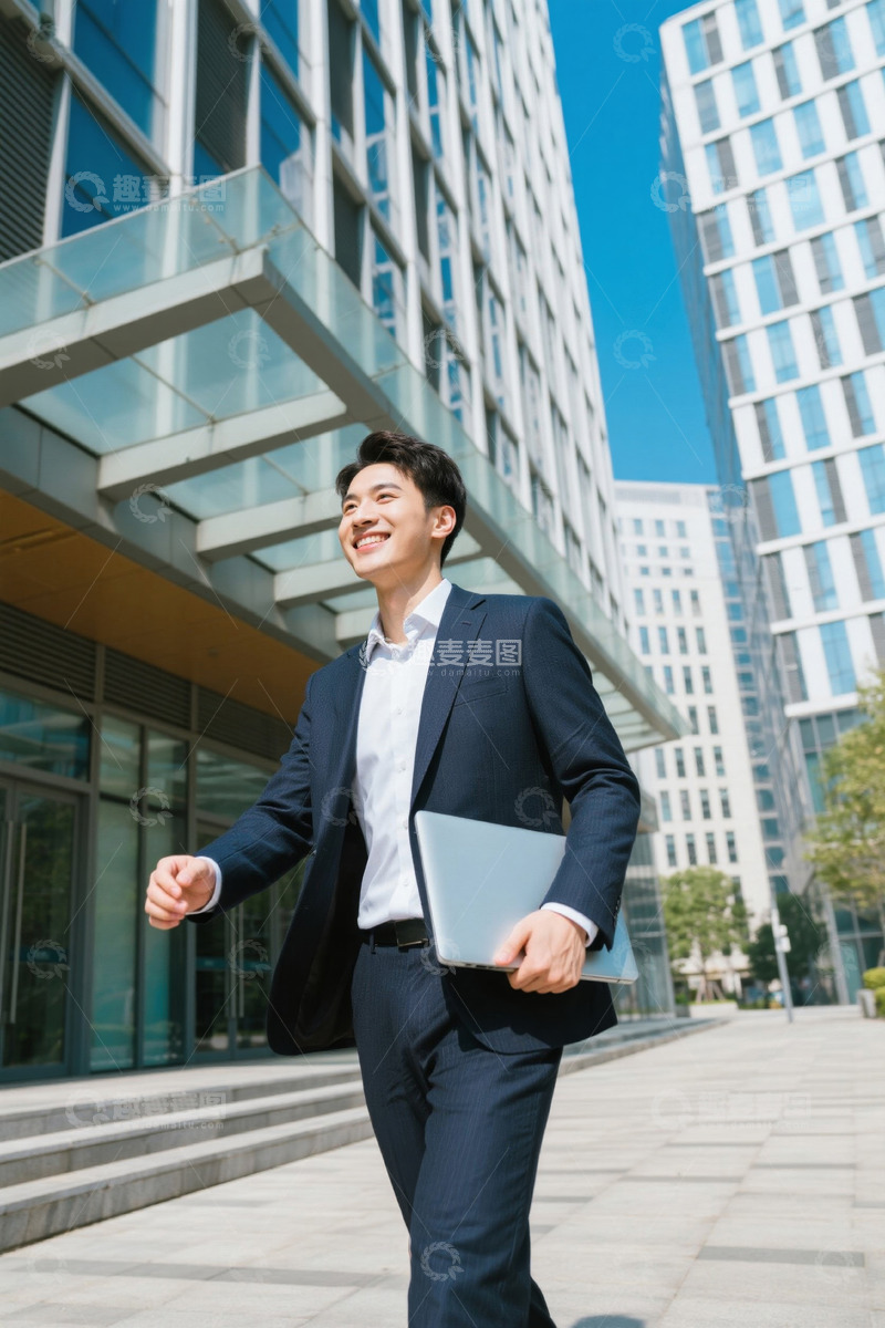 高清大图下载【趣麦麦图】阳光下西装男自信前行