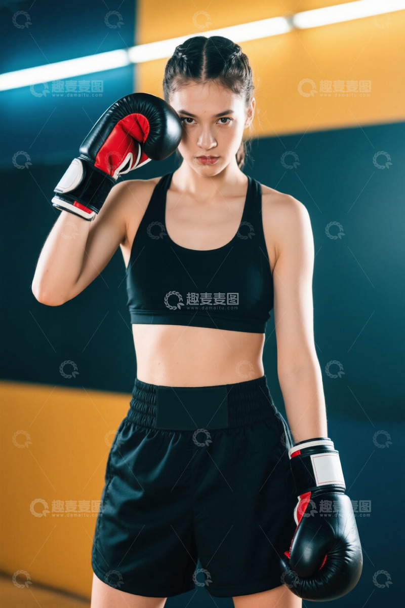 高清大图下载【趣麦麦图】拳击手女孩自信眼神准备迎战