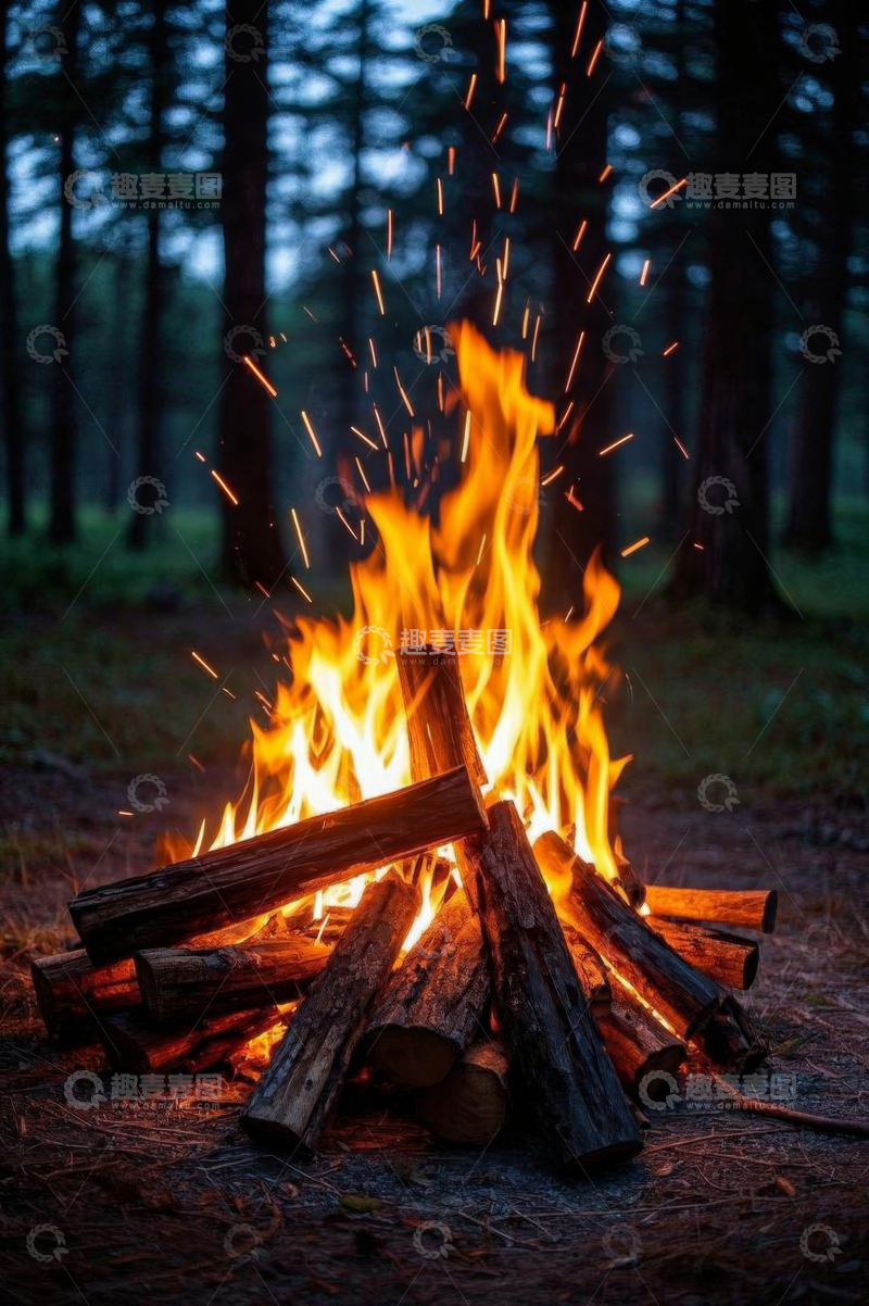 高清大图下载【趣麦麦图】森林中燃烧的篝火