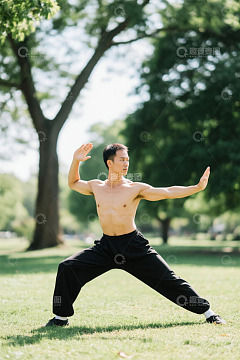男子公园练习武术动作