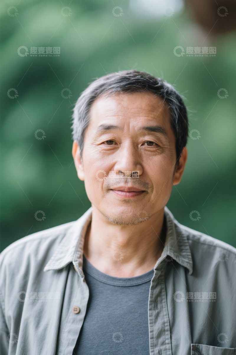 高清大图下载【趣麦麦图】一位慈祥和蔼的年长男子户外肖像