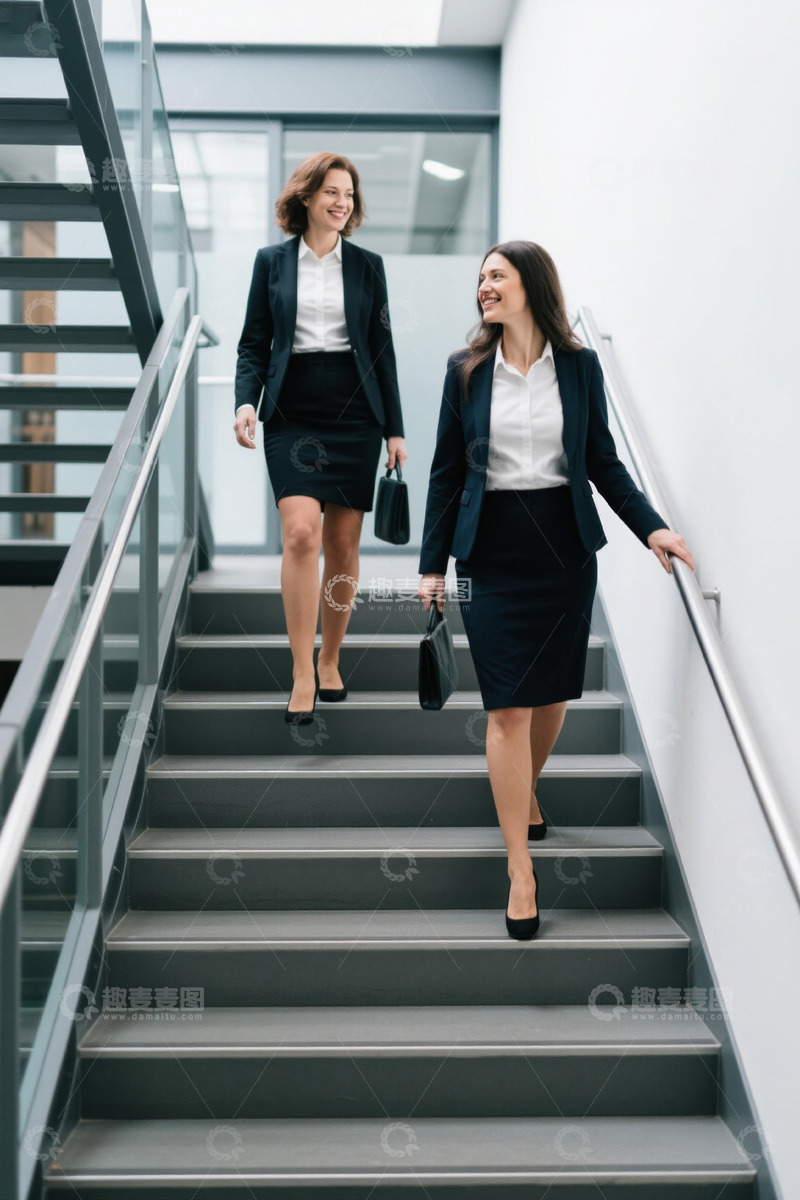 高清大图下载【趣麦麦图】职场女性上下楼梯谈笑风生