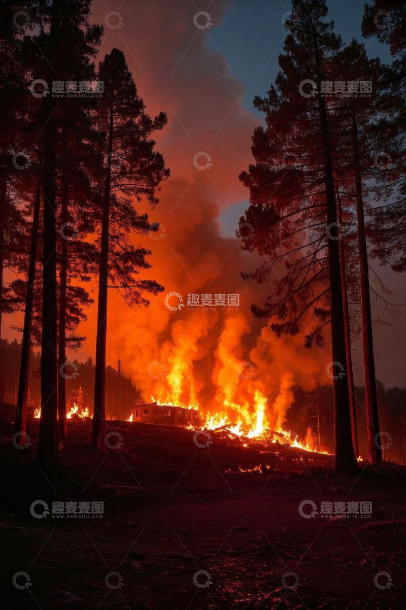 高清大图下载【趣麦麦图】森林野火熊熊燃烧景象