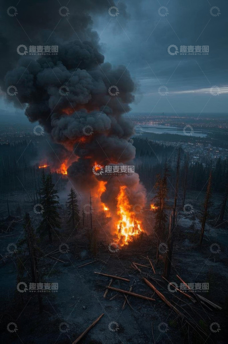 高清大图下载【趣麦麦图】森林火灾浓烟滚滚景象
