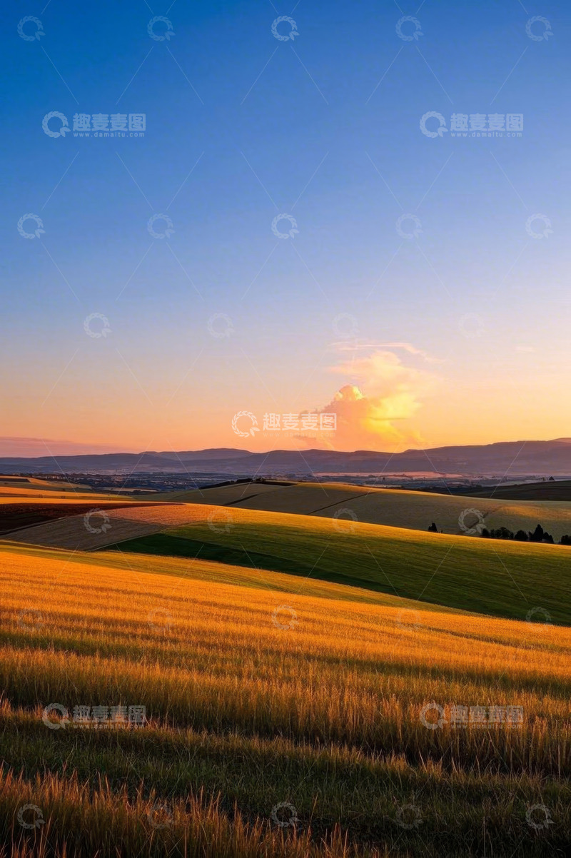 高清大图下载【趣麦麦图】田野夕阳全景自然风光