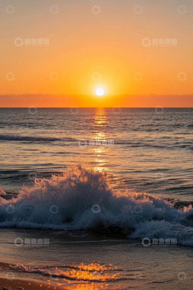 高清大图下载【趣麦麦图】海边日落海浪景象