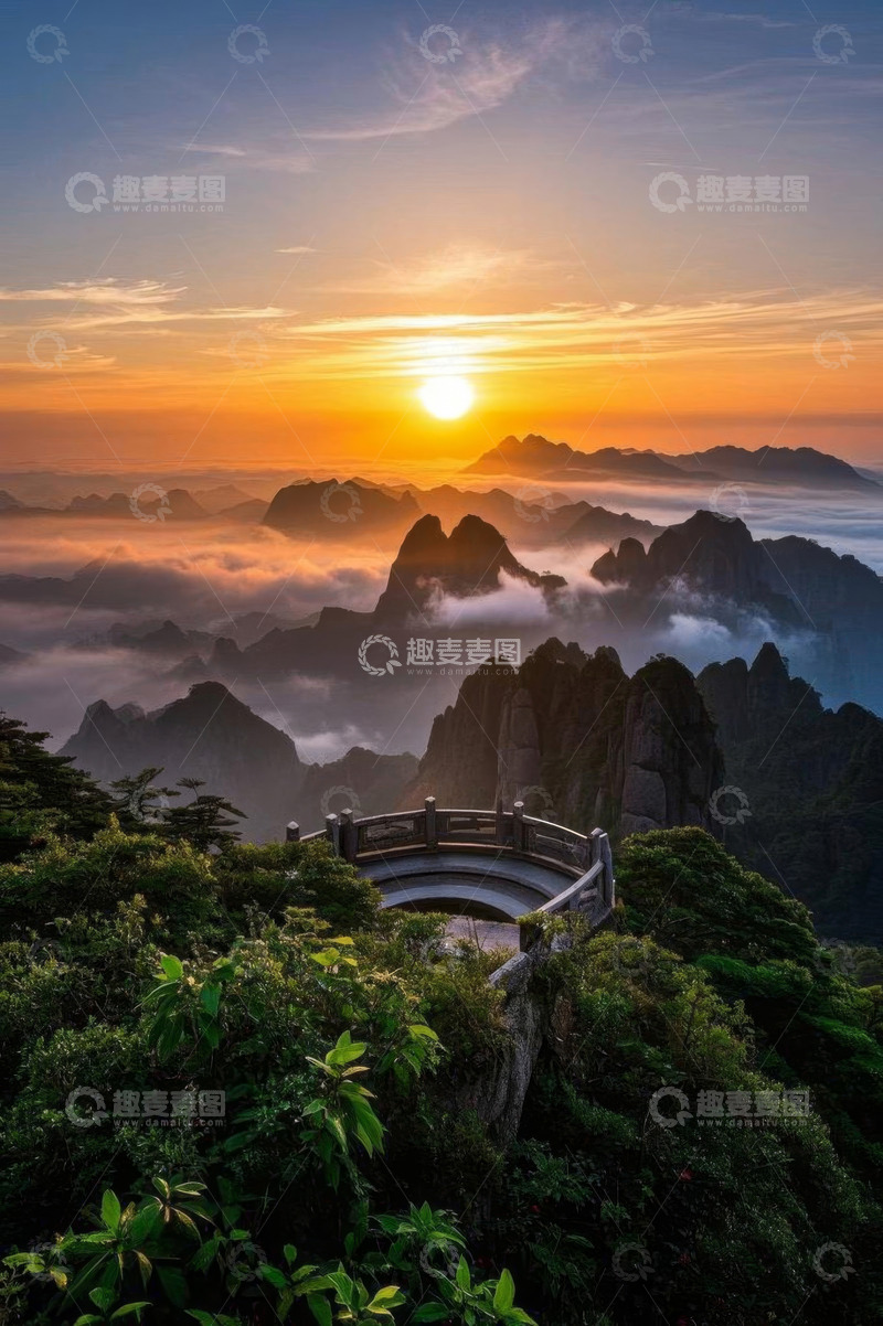 高清大图下载【趣麦麦图】山间日出观景台自然风光