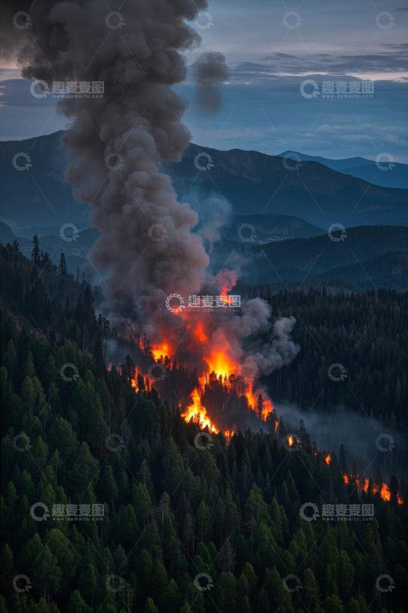 高清大图下载【趣麦麦图】山林野火浓烟升腾景象