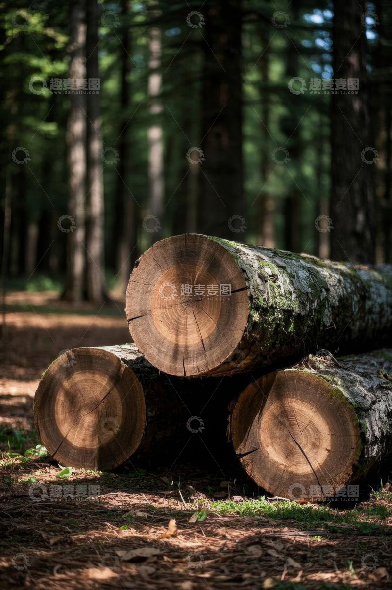 高清大图下载【趣麦麦图】森林中堆放的原木素材